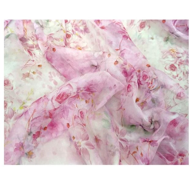 Real 100% pure mulberry silk chiffon fabric 8mm floral pink print designer tulle fabrics sewing supplies summer dress clothing