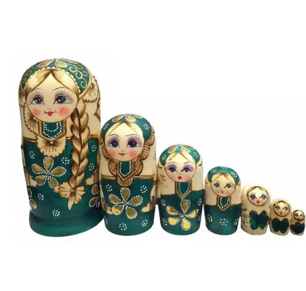 Matryoshka Toy Wooden Russian Nesting Dolls 7Pcs/Set Braided Hair Girl Kids Gift