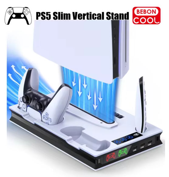 BEBONCOOL S5000 Vertical Stand For PlayStation 5 New Slim Version PS5 Cooling Station with Two Dual Fast Charging USB