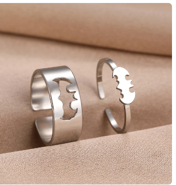 Stainless Steel Rings Gothic Hip Hop Punk Bat Fashion Adjustable Couple Ring For Women Jewelry Wedding Engagement Gift 2Pcs/set