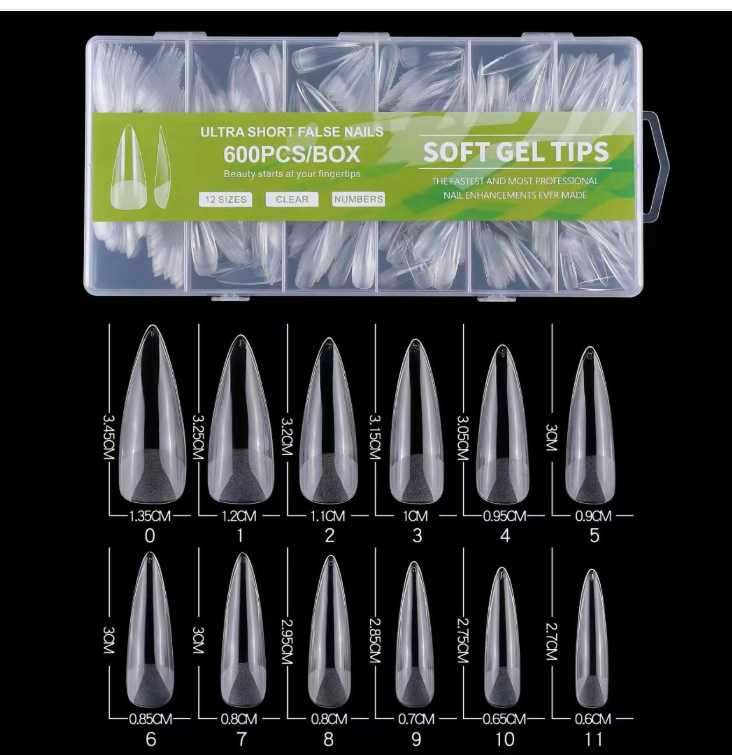 Nail tips, no need to carve thin short and long nail tips, semi-frosted, traceless, transparent frosted false nail tips 600 pieces