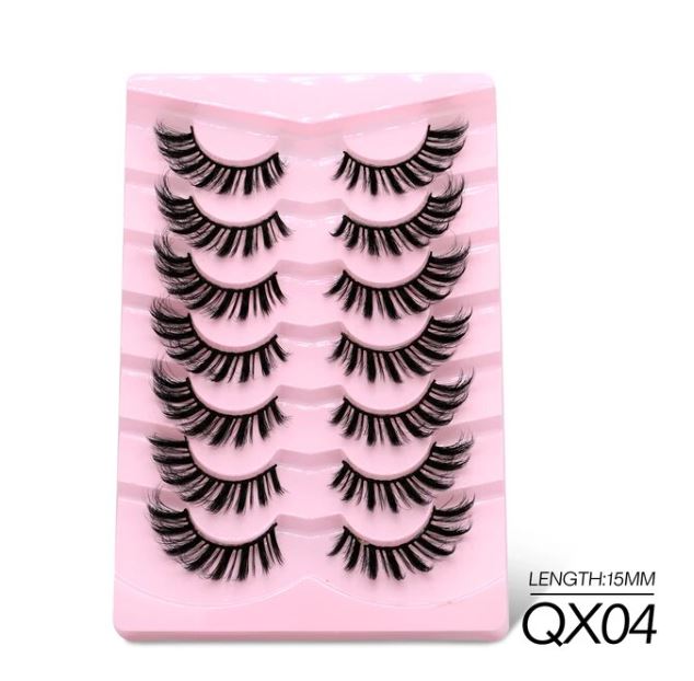 GROINNEYA 5/7 Pairs Cat Eye Lashes Faux Mink Eyelashes Fluffy long Full Strip Lashes Winged End Eye Elongated Fake Lashes