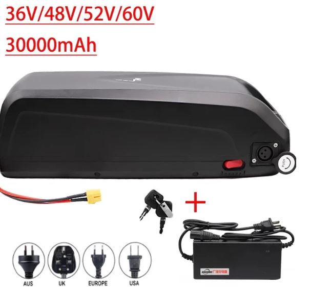 Lithium battery for electric bicycle, 36V, 48V, 52V, 60V, 30ah, 18650 battery, 1000W motor conversion kit,