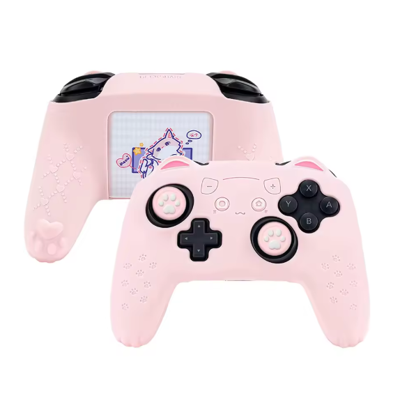 GeekShare Pink Controller Skin Grips Set Compatible with Nintendo Switch Pro,Cat Paw