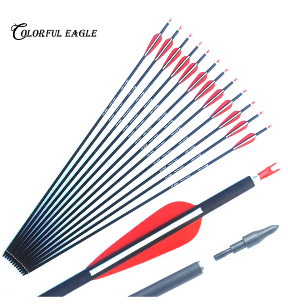 New Spine500 Archery Carbon Arrows Hunting With Replaceable Arrowhead 28"/30"/31" Length for Compound Recurve Bow