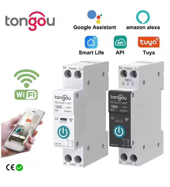 Tuya Wifi Smart Circuit Breaker Switch With Metering 63A1P Din Rail remote control Smart Home Smart Life App Timer Module TONGOU