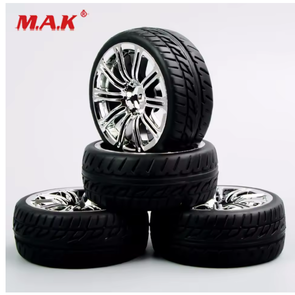 4Pcs/Set 1/10 Scale Tires and Wheel Rims with 6mm Offset fit RC On-Road Racing Car Accessories and Parts