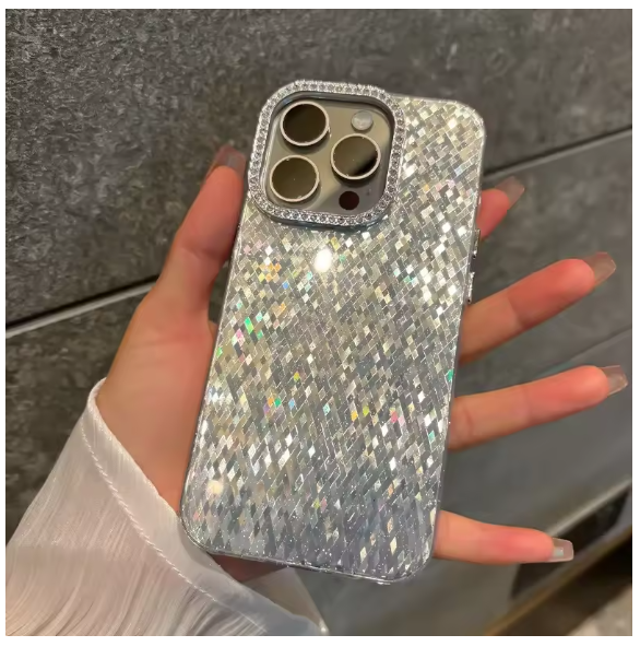 Bling Glitter Rhombus Shinny Case for iPhone 11 12 13 14 15 16 Pro Max 16Pro 15 Plus Luxury Girl's Diamond Lens Protection Cover