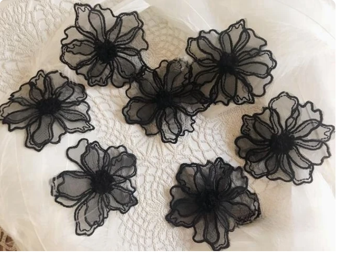 5pcs 6cm Ganza Double Layer Lace Flower Applique Embroidered Patches Sew On for DIY Handmade Craft Wedding Dress Decoration