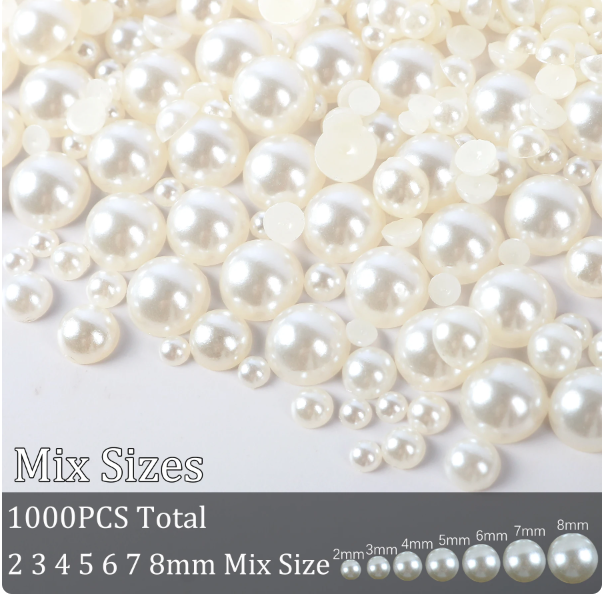 Imitation Pearl ABS Plastic Ivory Pearls 2-25mm All Sizes Half Round Loose Bead for Nail Art DIY Craft Garment