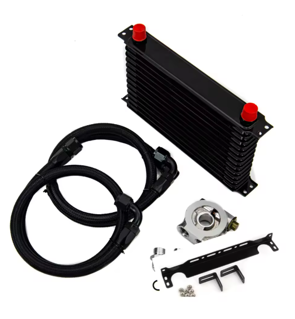 Universal 13 Rows Oil Cooler Kit AN10 Transmission Oil Cooler Kit Oil Filter Adapter with Nylon Stainless Steel Braided Hose