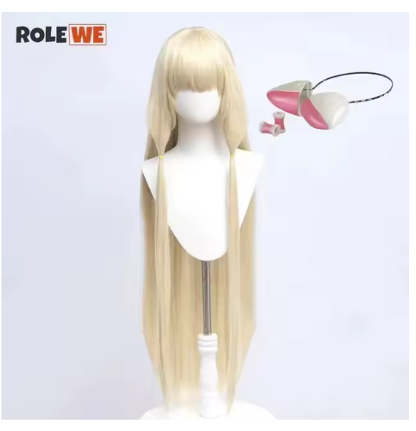 New! Anime Chobits Chi Cosplay Wig 100cm Long Straight Light Golden Wig Chobits Chi Heat Resistant Fibre Wigs + Wig Cap