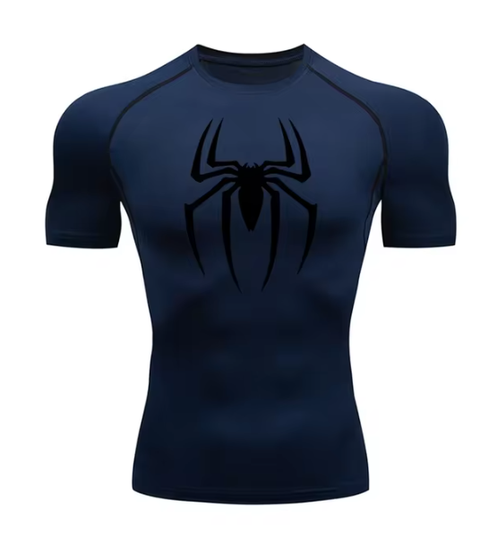 Men's Spider Print Compression Shirt, Quick Dry T-Shirt, Gym Running Jersey, Breathable Short Sleeve, Spring, Summer, M-3XL