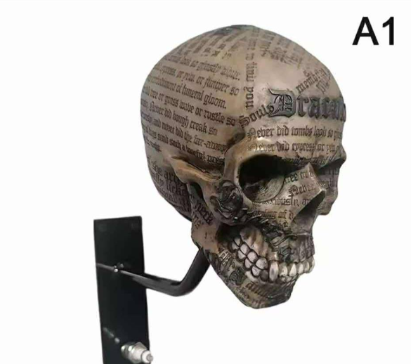 Motorcycle Helmet Skull Holder - Wall Mount Helmet Storage Rack For Coats, Caps, Baseballs, And Rugby Helmets, Resin Design