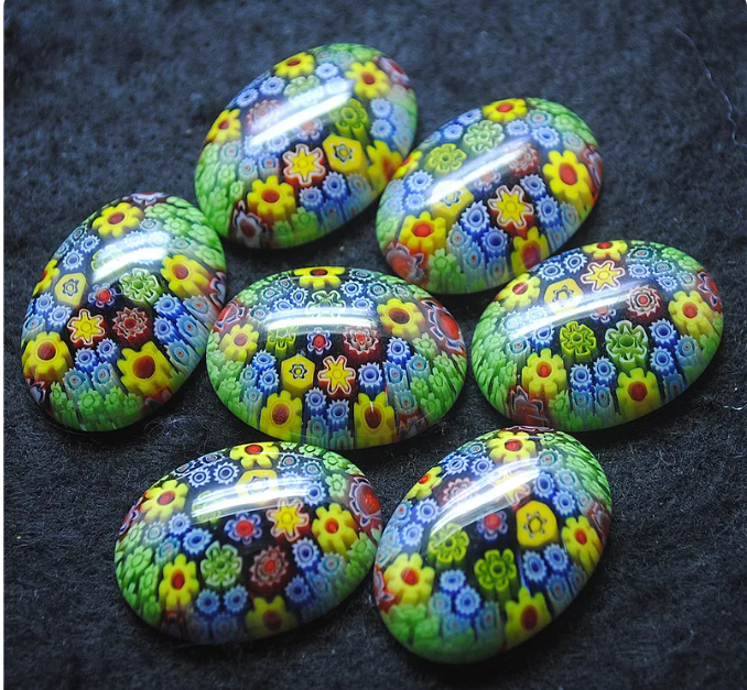 8PCS New Millefiori Glass Cabochons Oval Shape 18X25MM DIY JEWELRY Making Findings Good Quality One Face Flat Beads Cabs Hot