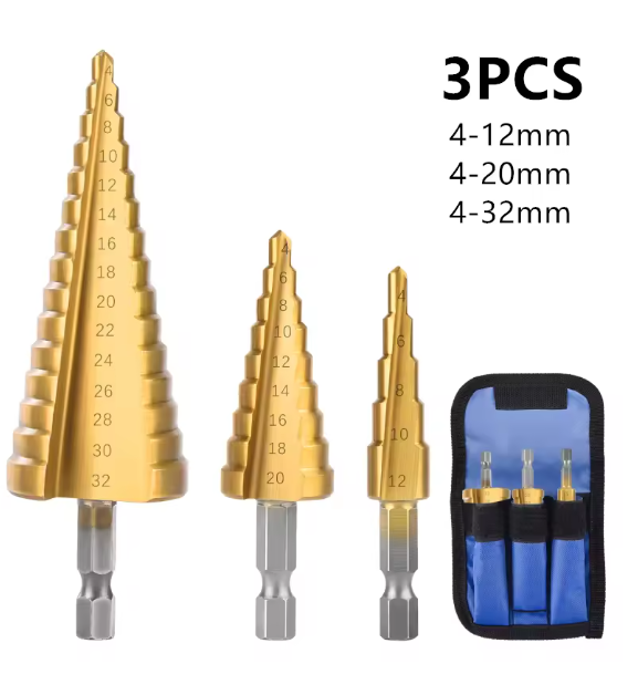 Step Drill Bit 3-12mm 4-12mm 4-20mm 4-32mm HSS Straight Groove Titanium Coated Wood Metal Hole Cutter Drilling Power Tools Set
