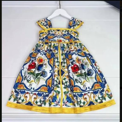 2025 New children yellow flower dress princess dress sleeveless girl summer clothes high end children clothing