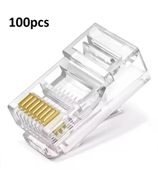 100pcs/lot RJ45 CAT6 CAT5e Pass Through Connectors Crystal End Gold-Plated 8P8C Crimp UTP Standard Ethernet Network Modular Plug
