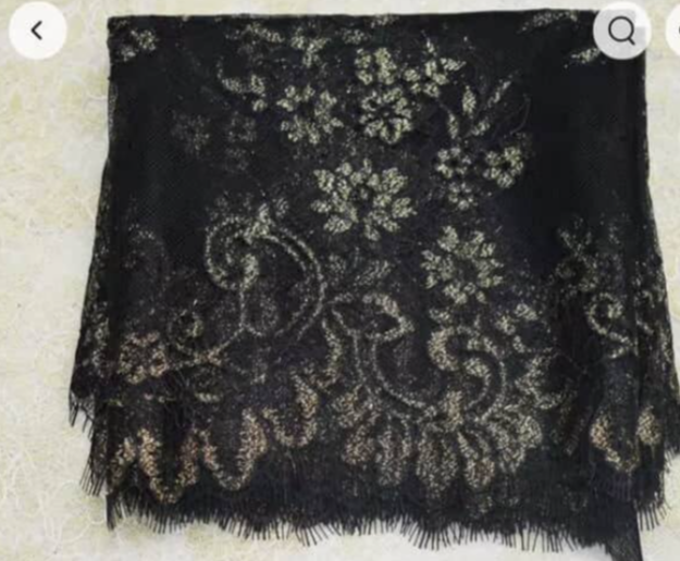3Meter price high-grade gold and black embroidery eyelash lace fabric dress costume accessories