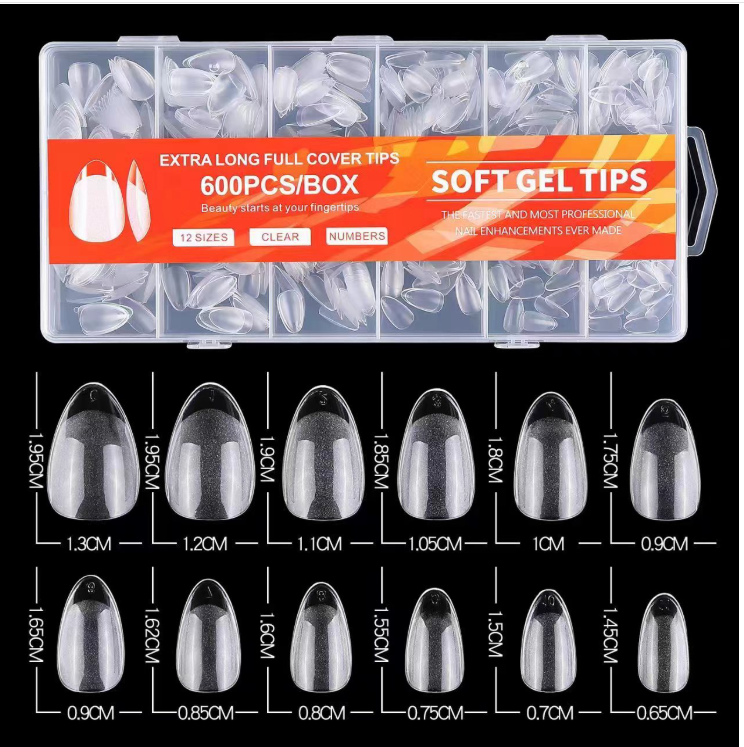Nail tips, no need to carve thin short and long nail tips, semi-frosted, traceless, transparent frosted false nail tips 600 pieces