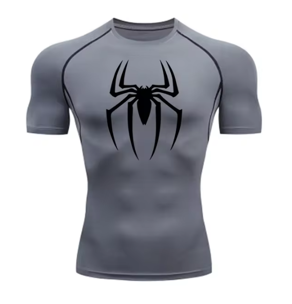 Men's Spider Print Compression Shirt, Quick Dry T-Shirt, Gym Running Jersey, Breathable Short Sleeve, Spring, Summer, M-3XL