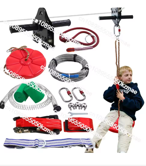 98 FT 110 FT 120 FT Zip line Kit for kids and adults with Stainless Steel Spring Brake and Seat Trolley with Handle for Backyard