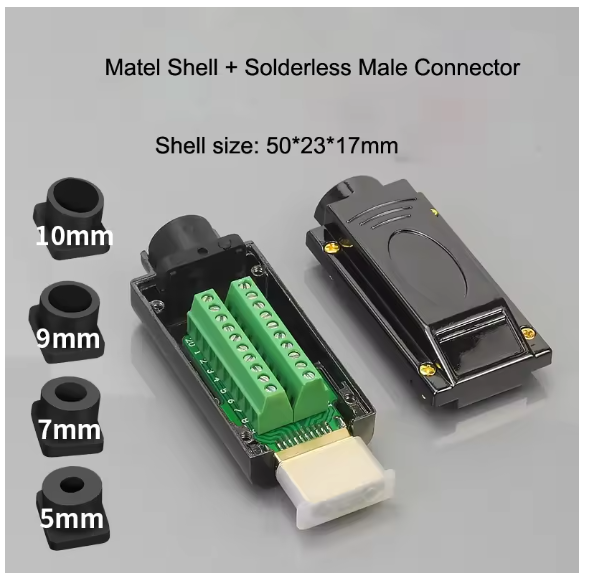 HDMI Solderless Male connector HDMI Free Welding Head Connector 4K HD Line Repair Solderless Male Plug with Metal/Plastic Cover