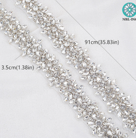 (1 YARD) Silver clear bridal beaded crystal rhinestone applique trim belt gold sewing iron on for wedding dress clothing WDD0278