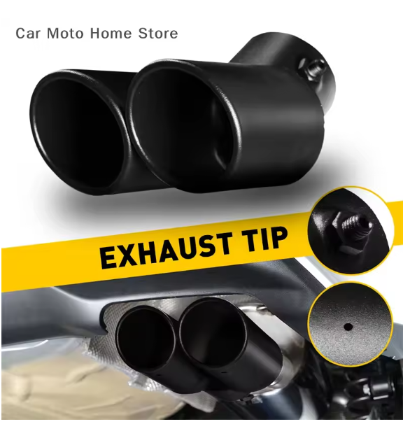 1Pcs 63mm Universal Car Dual Outlet Exhaust Stainless Steel Black Exhaust Tip Muffler Tail Double Pipe Tube Tips Car Accessories