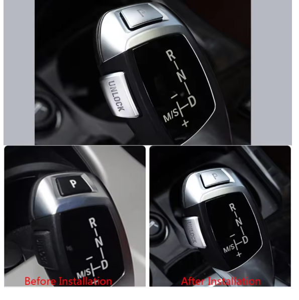 2pcs For BMW X6 E70 E71 X3 1 2 3 4 5 7 Silver Aluminum Gear Shift Knob P&UNLOCK Button Cover Car Button Sticker Trim Accessories