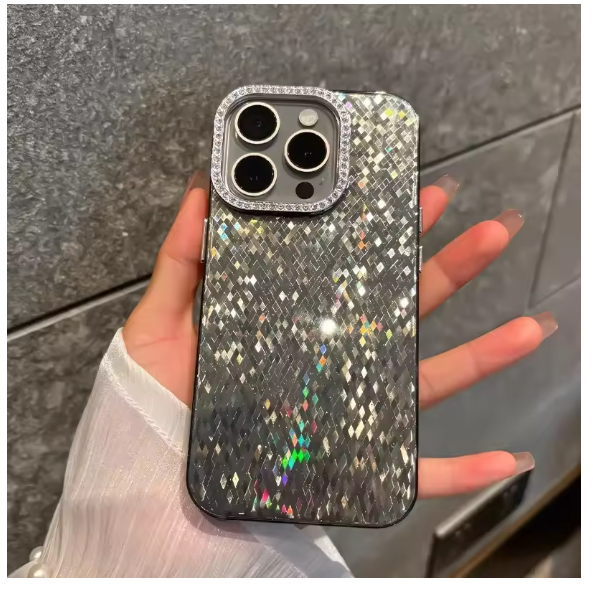 Bling Glitter Rhombus Shinny Case for iPhone 11 12 13 14 15 16 Pro Max 16Pro 15 Plus Luxury Girl's Diamond Lens Protection Cover