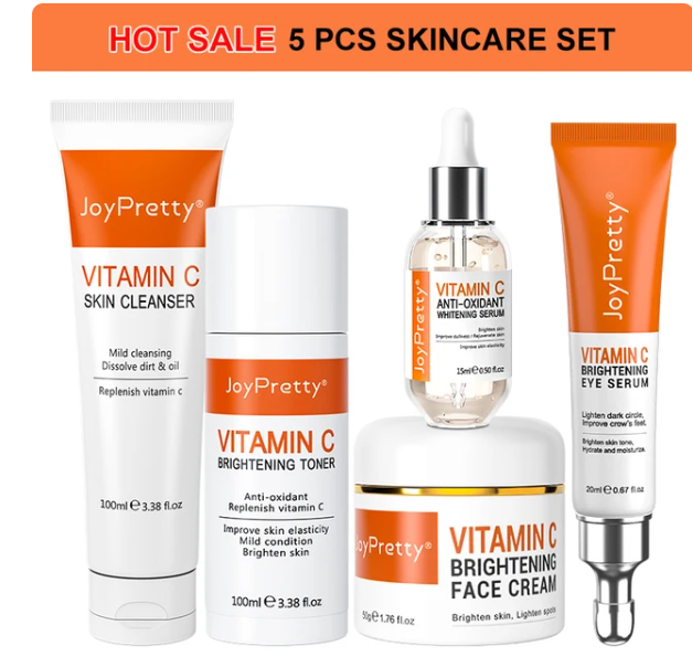 JoyPretty Vitamin C for Face Whitening Dark Spots Skin Care Set Cream Serum Cleaning Moisturizing Eye Creams Pore Skincare Kits