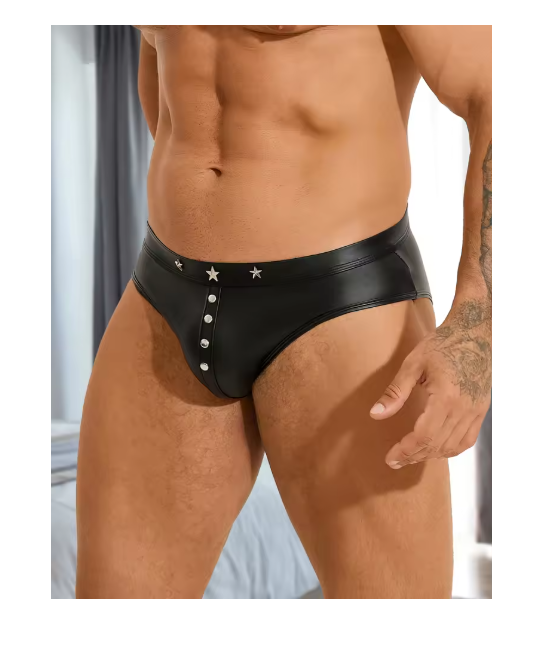 Men Underwear Black Sexy PU Faux Leather Rivet Briefs Punk Trend Triangular Style Underpants Men's Panties Slips and Thongs Men