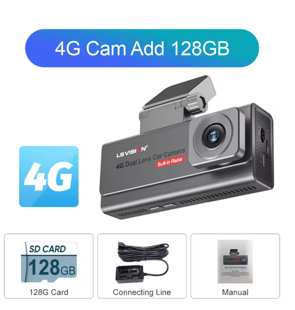LS VISION 4K 4G Sim Car Surveillance Camera Dual Lens Dashcam Human Detection All Round 24/7 Parking Monitoring Remote Live View