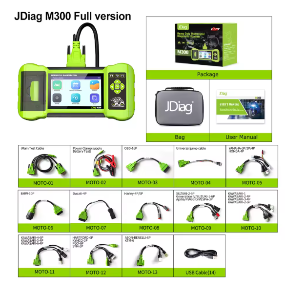 Motorcycle Diagnostic Tools For JDiag M300 Clear Fault Service Fault Code Print Heavy Duty For BMW Ducati Harley Honda Kawasaki