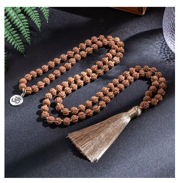 7-8mm Original Rudraksha Beaded Knotted Japamala Necklace Bracelet Set Meditation Yoga Blessing Jewelry 108 Mala Rosary