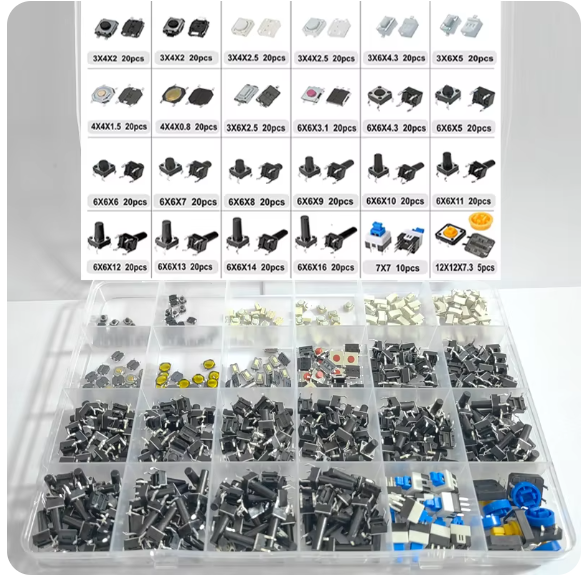 460pcs 24 Values Tactile Push Button Switch SMD Micro Momentary Tact Switch Assortment Kit for Car Remote Control with Box