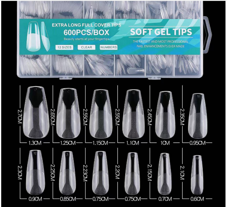 Nail tips, no need to carve thin short and long nail tips, semi-frosted, traceless, transparent frosted false nail tips 600 pieces