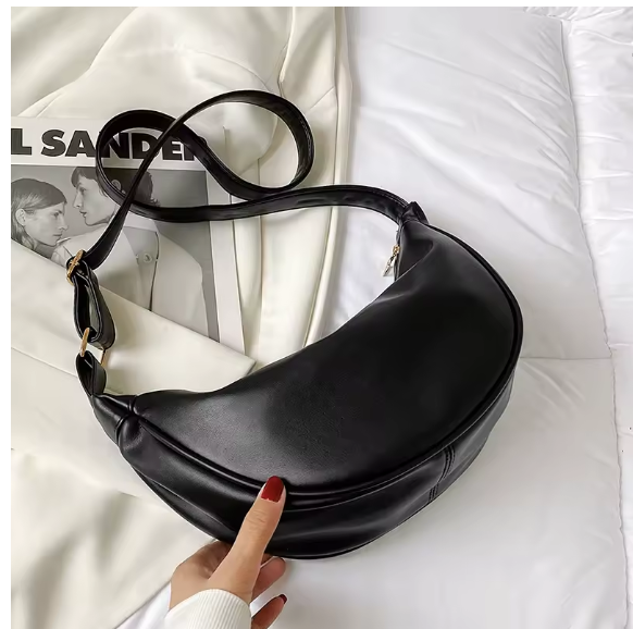 Half Moon Small PU Leather Zipper Crossbody Bags For Women Solid Color Shoulder Handbags 2023 Trends Winter Luxury Brand