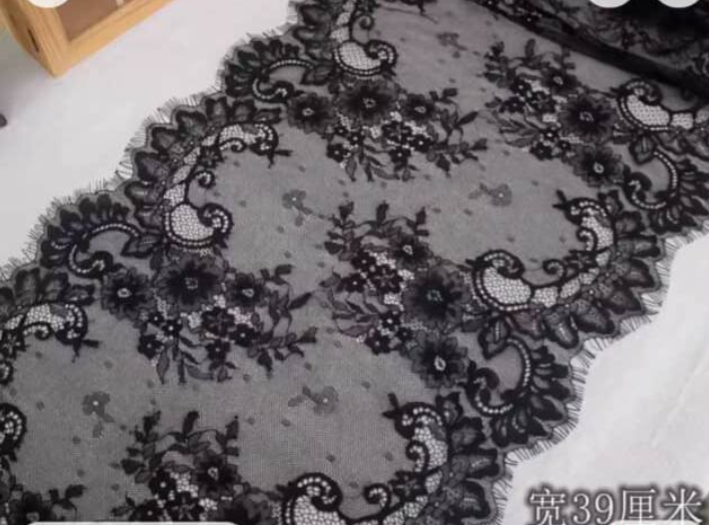 3Meter price high-grade gold and black embroidery eyelash lace fabric dress costume accessories