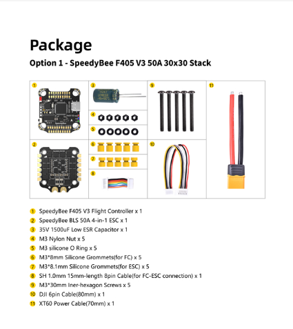 SpeedyBee F405 V3 Flight Control BLS 50A 4IN1 ESC 30x30 FC&ESC Stack Flytower 3-6S For HD /Analog VTC Fpv Racing Drone