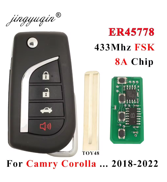 jingyuqin 433Mhz FSK 8A Chip Remote Car Key For Toyota Camry Corolla Wilander Levin RAV4 Frontlander 2018 2019 2020 2021 2022 4B