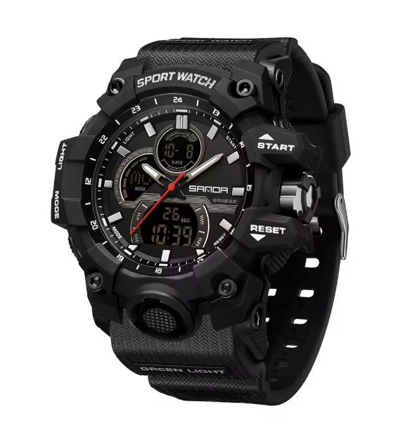 SANDA Sport Watch for Men Alarm Clock Stopwatch LED Digital Back Light Dual Time Display Man Watch Quartz Waterproof Wristwatch