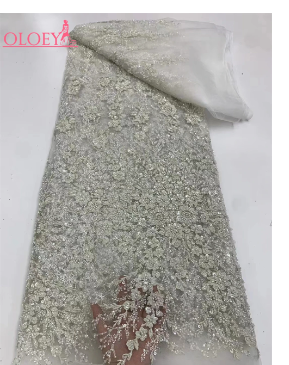 New High-End Luxury French Embroidery Beaded Lace Fabric African Nigerian With Sequin Fabric For Wedding Dress