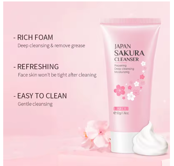 LAlKOU Japan Sakura Gentle Cleansing Facial Cleanser Shrink Pores Deep Clean Oil Control Remove Blackhead Moisturizing Skin Care