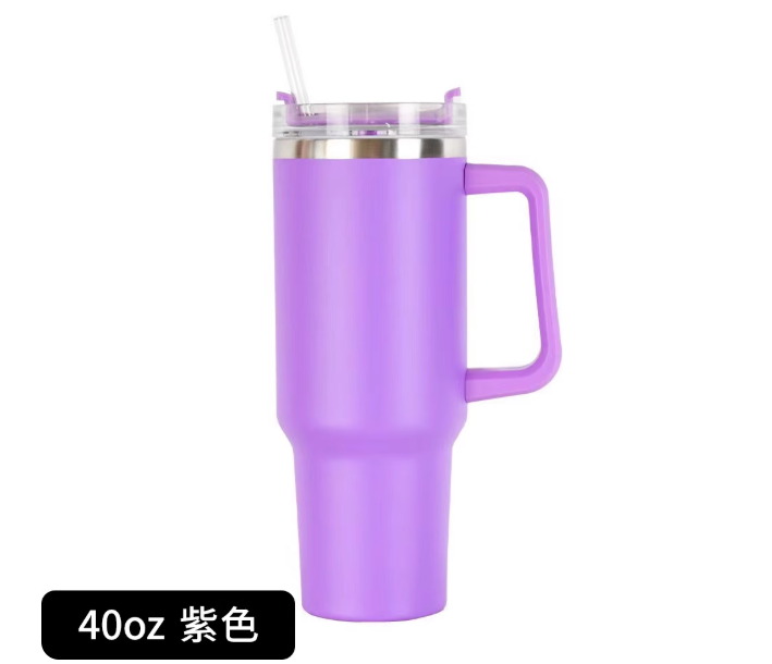 Cross-border manufacturer's new 40oz ice cup with handle, 304 stainless steel insulation cup with straw, car cup