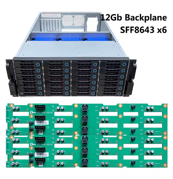 ZhenLoong 4U 24 Bay Server Case Hard Disk Hot-swap NAS Storage Chassis SAS SATA with 12Gb Straight Through Backplane 6*SFF8643