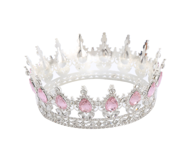 European cross-border Baroque round crown alloy headdress bridal wedding dress accessories birthday adult ceremony round crown