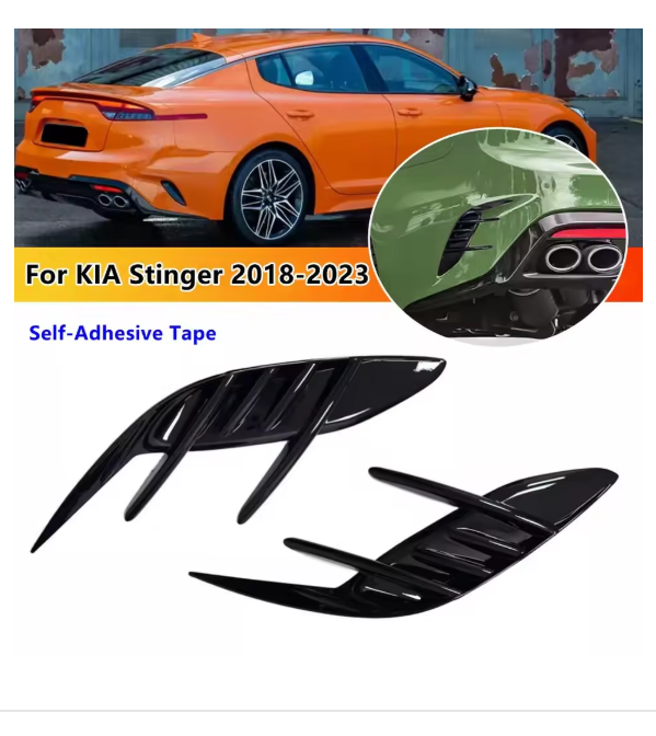 For KIA Stinger 2018-2023 Car Sticker Rear Bumper Side Vent Spoiler Canard Covers Carbon Fiber Look Gloss Black Accessories ABS