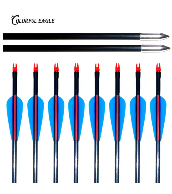 6/12/24pcs Archery Fiberglass Arrows Spine500 With Blue&Red Vane OD 8mm for compound Recurve Bow Arrow Shooting